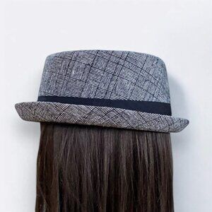 Gray Black Plaid Pork Pie Crown Trilby Curled Brim Fedora Hat - NEW